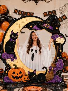Halloween Photography Props, Fun Polyester Hollow Out Party Props, Equipped With Witch Magic Jars, Ghost Castles, Black Cats, Interactive Photo Booth Decorations, Suitable For Trick Or Treat Parties, Halloween Party Decorations, And Home Decor Items - A - View 1