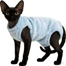 Four-Season Solid Color Cat Warm Fleece Pullover Four-Legged Base Layer, High Elasticity, Three Colors, Warm And Comfortable, Blue, Light Khaki, Grey, Machine Washable Pet Clothes - Blue - View 4