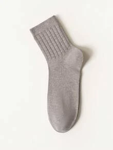 5/6 Pairs Men Cotton Grid Jacquard Crew Socks, Breathable Moisture‑Wicking Mid‑Calf Socks, Solid Color Soft Ribbed Cuff Casual Daily Socks For Men - Multicolor - View 6