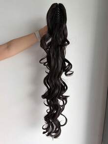 32 Inch Long Wavy Ponytail Wig, Synthetic Fiber Heat-Resistant Clip-In Wavy Ponytail Wig, Suitable For Women, Halloween - Coffee Brown - View 4