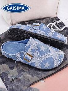 GAISIMA Men's Summer Height-Increasing Closed-Toe Slip-On Loafers, Thick-Soled Office Sandals, Couple Shoes - Baby Blue - View 2