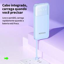 Power bank 20000mAh – Carregador Rápido, Bateria de Grande Capacidade, Quatro Cabos Integrados, Compatível com Todos os Dispositivos, Carregamento Simultâneo de 5 Dispositivos, Design Compacto e Portátil, Ideal para Viagens e Uso Diário. - Rosa chiclete - Visão 6