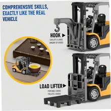 Rechargeable Remote Control And App-Controlled Toy Forklift With Lights, Sounds, Hook, And Trailer, Vehicles - Yellow - View 5