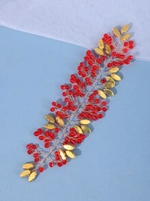 優雅紅色水滴形水鑽新娘髮箍 女款新娘髮飾 適用正式婚禮、單身派對 - 紅色 - 查看 7