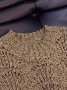 1pc Women's Summer Fashion Hollow Design Chunky Knit Sleeveless Vest, Solid Color Casual Knitted Tank Top - Camel - View 4