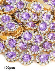 100/200/500pcs 1.2cm Rhinestone Sunflower Hand-Sewn Beaded Flower Applique Lace DIY Hair Accessories Material Handmade Double Layer Flower - Sunflower Flat-back Rhinestone - View 29