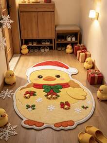 1 pieza Alfombra linda de patito navideño, Navidad, Alfombra gruesa, Alfombra de felpa, Alfombra de otoño/invierno, Alfombra extra gruesa, Alfombra decorativa, Decoración de dormitorio, Alfombra pequeña, Alfombra, Decoración del hogar, Alfombra de sala de estar - A - Ver 2