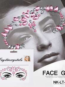 5Pcs/Set Assorted Color Round Waterdrop Crystal Face Jewel Stickers Waterproof Sparkling Self-Adhesive Facial Rhinestone Decals Suitable For Rave Events, Masquerade Balls And Festival Body Makeup Halloween Face Diamond Sliders - Multicolor - View 4