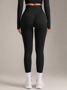 VVX Seamless V-Shaped Scrunch Butt Leggings, High Waist Tummy Control Stretch Yoga Workout Pants For Women - Black - View 1