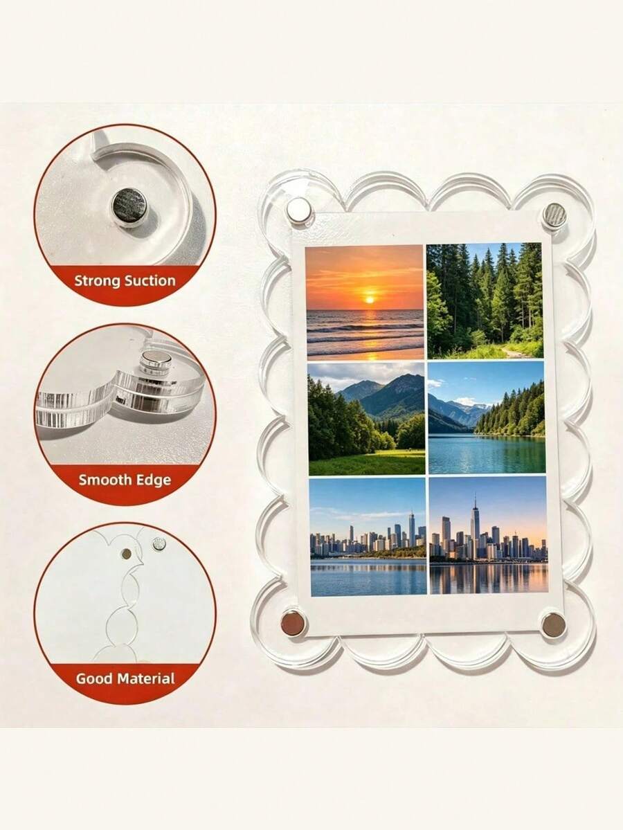 9/4/1pc Acrylic Magnetic Refrigerator Photo Frame 2.6 X 3.9 Inch Transparent Wavy Edge Acrylic Photo Frame Suitable For Mini And Wallet Size Photos Transparent Refrigerator Magnet Photo Display Stand Wallet Size Photo Frame Refrigerator Decoration - Multicolor - View 1
