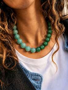 1 pièce Collier de perles bicolore en acier inoxydable avec effet de nuage, perles rondes géométriques bohèmes style européen & américain, accessoire pour femmes, cadeau de vacances, port quotidien - Collier en acier inoxydable orné de perles de résine faites à la main - Voir 5