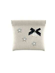 Cute Star Bow‑Pearl Decor Self-Closing Wallet Passport Document Holder Data Cash Storage Bag Cosmetic Bag Vacation Travel Essentials Accessories - Multicolor - View 15