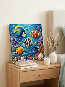 1 Set Ocean Fish Diamond Painting Kit, Colorful Tropical Fish & Coral Reef Crystal Bead Canvas, DIY Underwater Ocean Mosaic Decorative Painting, Suitable For Desktop Display, Bedroom, Living Room & Beach Home Decor, Handmade Craft Project & Creative Gift - Jewelry Making Kit - View 2