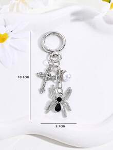 1pc Halloween Gothic Rhinestone Spider Bow Cross Faux Pearl Keychain Bag Charm, Car Decor, Couple Pendant, Party Gift - Multicolor - View 7