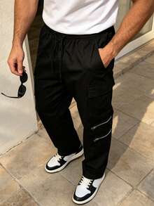 Men's Spring/Autumn New Drawstring Fashion Casual Sports Long Pants, Unisex, Suitable For Spring/Autumn - Black - View 4