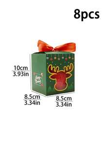4/8/12pcs Christmas Gift Box With Handle & Ribbon,Xmas Candy Boxes With Window Cutout, Reindeer Tree Star Design, Holiday Party Favor Treat Boxes With Bow - View 11