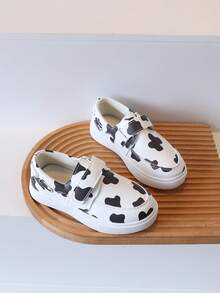 1 Pair New Spring/Autumn Mid-To-Large Children's Personalized Print Flat Shoes, Unisex Kids Lightweight Hook And Loop Casual Sneakers - Black - View 3