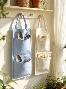 1pc Star Print Hanging Storage Bag, Cute Casual Fabric Rectangular Wall Hanging Organizer, Multi-Layer Pockets With Top Handle, Space-Saving Foldable Storage Bag, Door Hanging Storage Basket, Suitable For Bedroom, Closet, Dorm, Home Daily Miscellaneous Items Storage - Multicolor - View 10