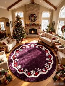 1pc Round Purple & Gold Christmas Tree Pattern Printed Carpet, Fashion Home Decor Carpet, Commercial Decor Carpet, Living Room Carpet, Sofa Mat, Bedroom Carpet, Bedside Rug, Door Mat, Coffee Table Mat, Suitable For Mall, Cafe And More Scenes, Soft And Non-Shedding, Decorative Carpet, Bedroom Decor, Small Carpet, Carpet, Home Decor, Living Room Carpet, Living Room Small Carpet, Bedroom Carpet, Living Room Home Decor - Multicolor - View 2