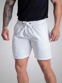 Men's Twill Shorts Simple Casual Fabric Pocket Drawstring Bermuda Shorts - Light Wash - View 4