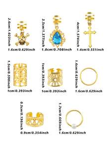 89pcs Luxury Alloy Hollow Rhinestone Hair Accessories Pendant, DIY Hair Beads Hair Clips Decoration - Gold - View 7