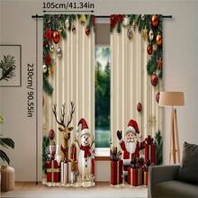 2 Stück 2D Flachdruck Frohe Weihnachten Mode Halbverdunkelungs-Vorhänge, Weihnachtsmann Schneemann Geschenk Muster, langanhaltend Polyesterfaser Material, geeignet für Geburtstagsparty, Feiertagsfeier, Heimdekoration und Studio-Requisiten, perfekt für Schlafzimmer, Büro, Küche, Wohnzimmer und Arbeitszimmer Dekoration, Wohnzimmer Vorhänge - Verschiedenfarbig - Übersicht 17