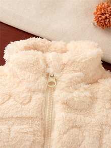 Autumn/Winter Soft Thick Jacket For Toddler Girls, Cute Heart Pattern, Toddler Outwear - Beige - View 4