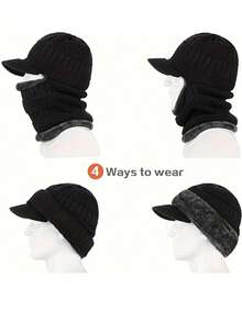 1pc Men's Autumn/Winter Knitted Beanie Hat, Outdoor Electric Bike Riding, Cold-Proof Thermal Lined Thickened Neck Warmer Integrated Hat - Multicolor - View 6