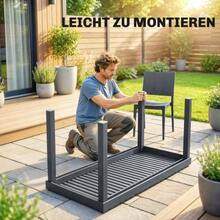 5-Piece Garden Furniture Set, 4-Person Dining Set With Wide Table And 4 Stackable Chairs, Slat Design, Dark Grey - Dark Grey - View 7