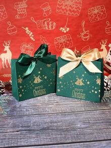 5pcs Merry Christmas Gift Bags With Satin Ribbon Bows, Gold Foil Bells Snowflakes Stars And Reindeer Print, Assorted Color Mini Packaging For Jewelry, Small Presents, Xmas Party Favors, Stocking Fillers And Holiday Gift Exchange - 11.5X4.5X10cm - View 6