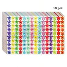 1500pcs/10sheets Holographic Smiling Face & Star Doodle Stickers, 15 Colors, Shiny Glitter, Rich Expressions, Funny & Colorful, Perfect For Teacher Classroom Rewards, Planner DIY, Stationery Box, Water Bottle Decoration, Party Events, Behavior Chart - Multicolor - View 7