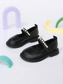 Giày Mary Jane cho bé gái màu đen đính ngọc trai, khóa dán, phù hợp mặc hàng ngày và đi học mùa xuân/thu - màu đen - Xem 4