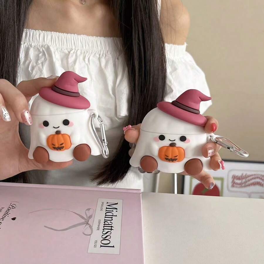 Cute Halloween Ghost Earphone Protective Case, Compatible With Pods 4 And Pro 3, With Hook For Hanging Decorative Charms, Wireless Bluetooth Earphone Cover, Phone Accessory - Multicolor - View 1