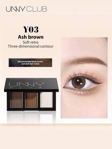 UNNY CLUB Bedak Alis 3 Warna, Warna Tahan Lama, Anti Luntur, Tekstur Bedak Halus, Palet Multifungsi dengan Kuas dan Cermin, Cocok untuk Pemula, 1 buah, Kosmetik Makeup Merek Ternama - Y03 Cokelat Keabu-abuan - View 2