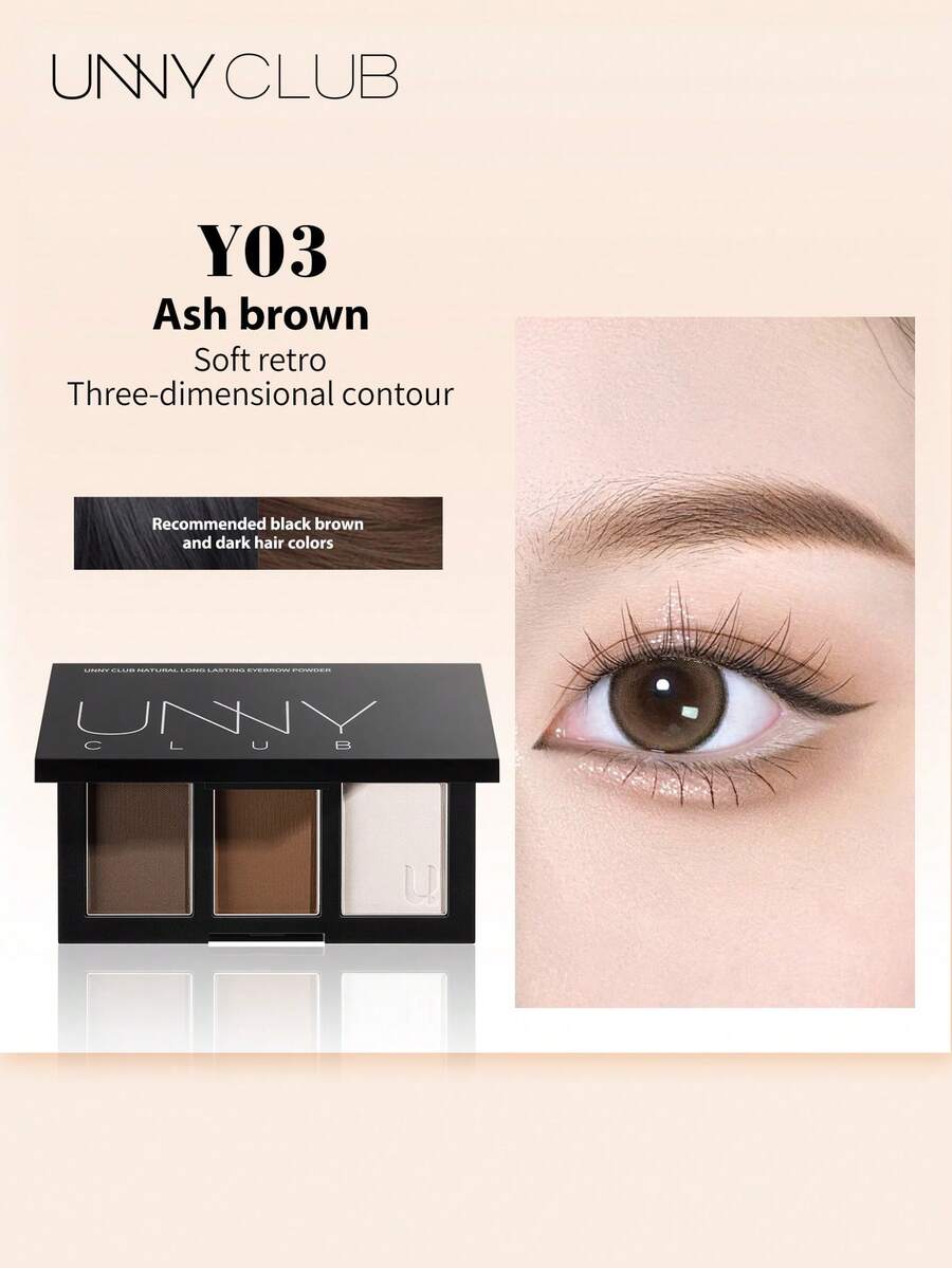 UNNY CLUB Bedak Alis 3 Warna, Warna Tahan Lama, Anti Luntur, Tekstur Bedak Halus, Palet Multifungsi dengan Kuas dan Cermin, Cocok untuk Pemula, 1 buah, Kosmetik Makeup Merek Ternama