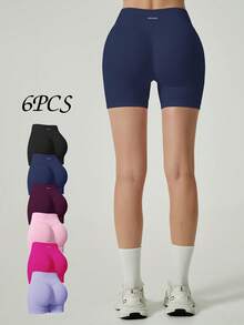 UONNOU 6Pcs Women Soft Ribbed Seamless High Waist Biker Shorts, Tummy Control Peach Butt Lift Anti-Chafing Stretch Yoga Shorts - Multicolor - View 11