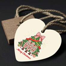 50pcs Merry Christmas Heart-Shaped Gift Tags With Jute Rope, Featuring Nutcracker Trio Surrounding Pine Tree And Candy Cane Design, Suitable For Gift Wrapping, Gift Sealing, Packaging Decoration, Adding Playful Charm To The Holiday - Sets - View 1