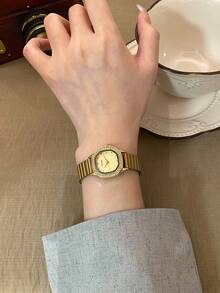 1件金色錶帶休閒竹紋時尚女款石英手錶，金色適合日常佩戴，復古情侶風，最佳禮物 - 金色 - 查看 4