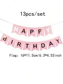 1 Set Pink Happy Birthday Paper Bunting, Modern Metallic Letter Graphic Decorative Banner, Suitable For Birthday Party Event Decoration - Pink - View 2