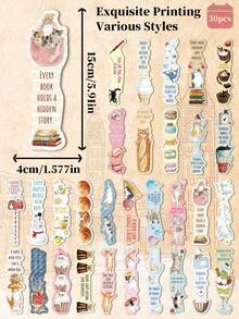 30pcs Watercolor Cat Paper Bookmarks-Hand-Painted Cute Kitty Page Markers, Aesthetic And Soothing Reading Accessories, Book Club Gifts & Presents For Cat Lovers - 30pcs/pack - View 9