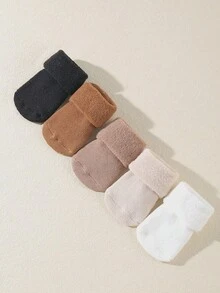5 Pairs Random Baby Maillard Color Series Terry Socks, Warm And Breathable For Winter, Suitable For Newborns - Multicolor - View 3