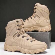 2 Colors Available High-Top Durable Work Boots For Men, Stable Lace-Up Non-Slip Outdoor Hiking Trekking Casual Everyday Boots - Khaki - View 4
