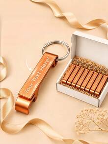 100pcs Customized Engraved Metal Bottle Opener Keychain - Can Engrave Name Or Text, Bulk Boxed, Perfect For Wedding, Birthday, Company Gift And Party Favors; Customizable - Multicolor - View 8