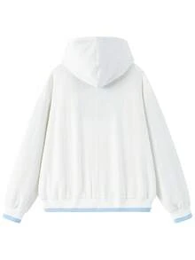 NBCT Women's Solid Color Hooded Zip-Up Jacket, Multi-Color Options, Functional Style Outdoor Loose Fit Versatile Sports Outerwear - White - View 3