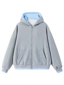 Jaket Berkerudung Ritsleting Warna Polos NBCT untuk Wanita, Tersedia Berbagai Pilihan Warna, Gaya Fungsional, Potongan Longgar, Jaket Olahraga Serbaguna untuk Aktivitas Luar Ruangan - Grey - View 2