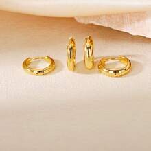 優雅 18K 金鍍層不鏽鋼耳環 | 14mm 低過敏耳釘 耐磨防褪色 極簡經典風格 中性飾品 適合日常、節日、度假、派對 - 金色四對套裝 - 查看 6