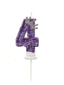1 Set Purple Sparkling Crown Shaped Numeral Birthday Candles With Exquisite Decorative Elements, Suitable For Decorating Birthday Parties And Family Gatherings - Multicolor - View 2