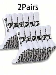 6 Pairs Men's Soccer Socks, Short Thick Terry Cloth Low-Cut High-Cut Couple Anti-Slip Socks, Mid-Calf Sports Socks, Durable, Autumn Socks 1/2/3/4/5/6 Pairs, Breathable - White - View 23