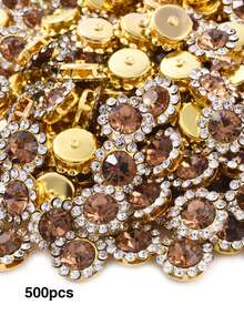 100/200/500pcs 1.2cm Rhinestone Sunflower Hand-Sewn Beaded Flower Applique Lace DIY Hair Accessories Material Handmade Double Layer Flower - Sunflower Flat-back Rhinestone - View 14