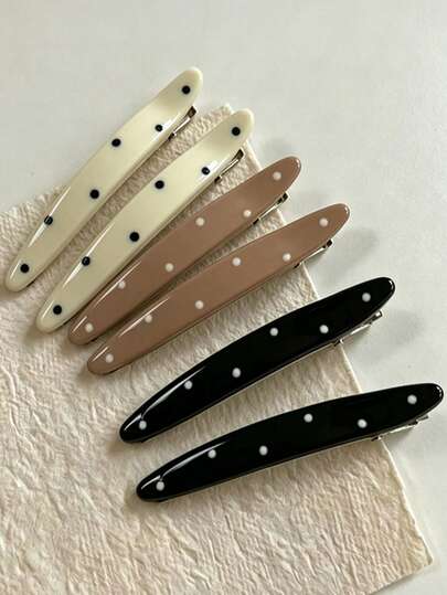 6 Peças Presilhas de Cabelo Retas com Estampa de Bolinhas, Presilhas de Cabelo Doces para Franja Longa, Presilhas de Cabelo Fofas Estilo Coreano para Meninas, Presilhas de Cabelo Lateral, Acessórios de Cabelo Versáteis, Adequados para Salão de Beleza
